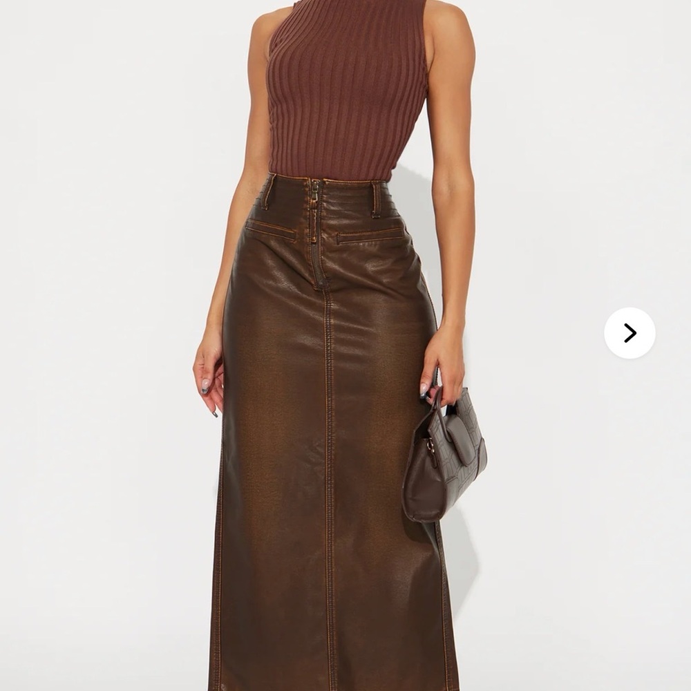 Fashion Nova Brown Faux Leather Maxi Skirt